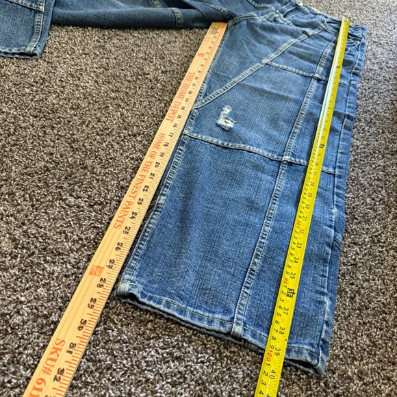 Vintage Brooklyn Xpress Men's‎ Y2K 32x30 Patchwork Wide Leg Jeans Distressed - Picture 4 of 6